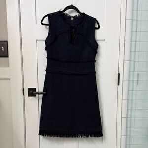 Tory Burch Natalia Tweed Fringe Dress In Navy